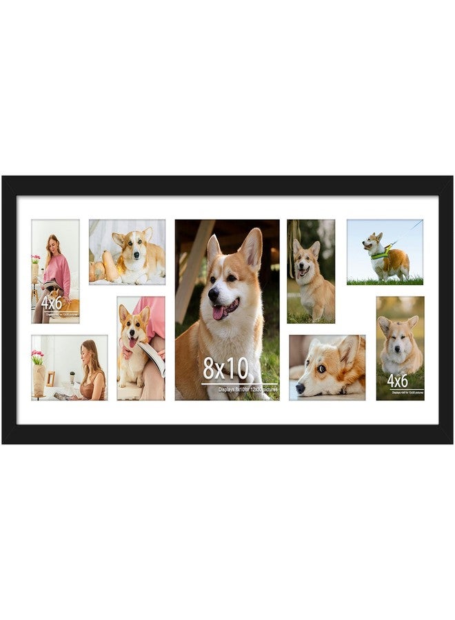 DUENPY 12x30 Collage Picture Frame Displays One 8x10 inch Photos and Eight 4x6 photos Collage Available Horizontal Wall Mounting Display and Vertical Black - Image 1